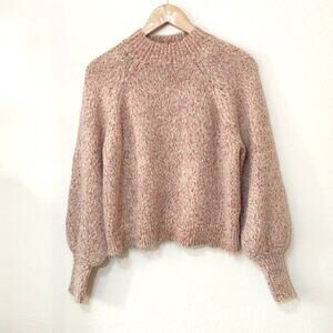 Lush taupe speckled pink balloon sleeve sweater wool blend